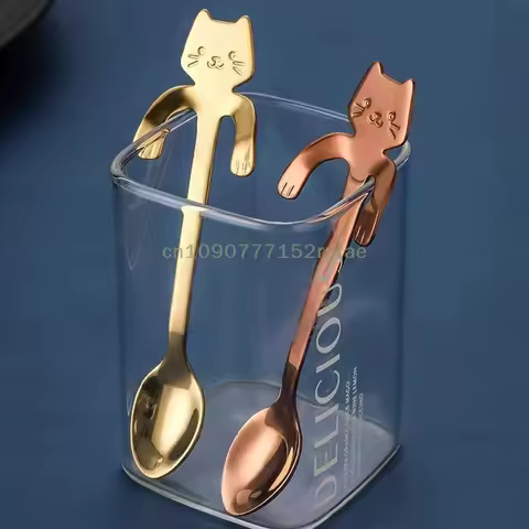 {NN72} 1 Pc Stainless Steel Coffee Spoon Lovely Cute Cat Shape Teaspoon Dessert Snack Scoop Ice Crea