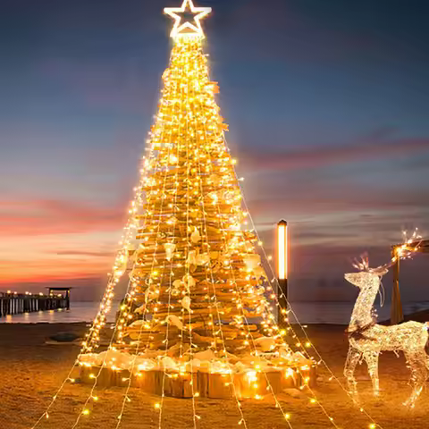 9x3.5M 317 LED Waterfall Curtain Icicle String Light Wedding Party Garden Christmas Tree Topper Star