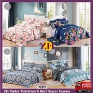 ZH Cadar Patchwork 6in1 HQ Bedsheet Patchwork Kain Lembut Tidak Luntur Cadar Patchwork Super Queen K