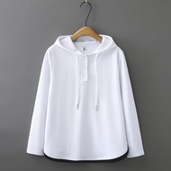 Plus Size XL-4XL Women's Autumn Hoodies - Long Sleeve White & Black Casual Pullover