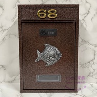 [Grocery King] Brushed Silver Fish Mailbox Combination Lock Including House Number/5 Colors Optional