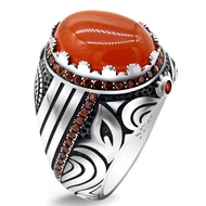 S 925 Silver Mens Rings Original Natural Agate Aqeeq Stone Peace Love Vintage Design Cool Rock Party
