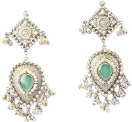 Oxidised Chandelier Traditional Ghungroo Jewellery Jhumka Earrings For Women &amp; Girls, Medium, Brass, colored gemstone