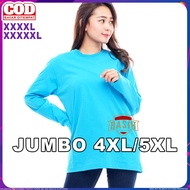 4XL 5XL Women's Jumbo Long Sleeve Plain T-Shirt Light Blue
