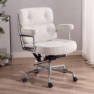 SPHouse - （白色+真皮)舒適人體工學椅皮辦公轉椅電腦椅鋁合金腳老闆椅大班椅