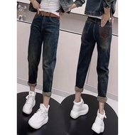 Stretch Harem Jeans Women Autumn Fat mm Large Size Slimmer Look Small High Waist Ankle-Length Straig
