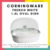 1.4L Corningware French White Oval Ceramic Baking Dish with Glass Lid and Plastic Cover