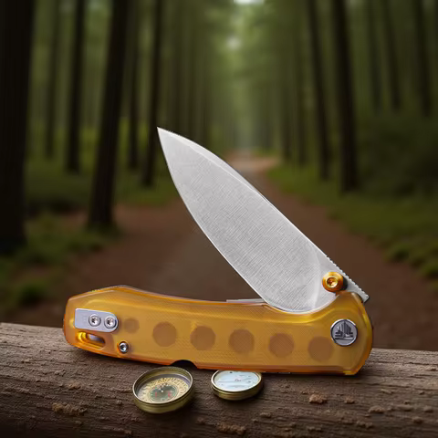 TRIVISA Folding Pocket Knife, EDC Tool, with Yellow PEI Handle, Small Camping Knives, Hiking Surviva