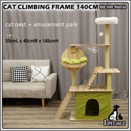 Wooden Cat Tree Scratching Post Muilti-level Cat Condo with Clear Cat Bowl 138cm