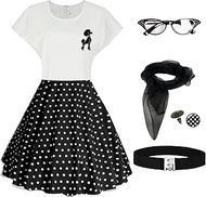 1950s Poodle Skirts Sock hop Outfits Women 50s Poodle Dress with Belt Glasses Earrings and Scarf, Z3