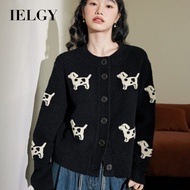 IELGY เสื้อโค้ทผู้หญิงสีดำเสื้อคาร์ดิแกนแบบถัก Sweter Gaya Korea สั้น