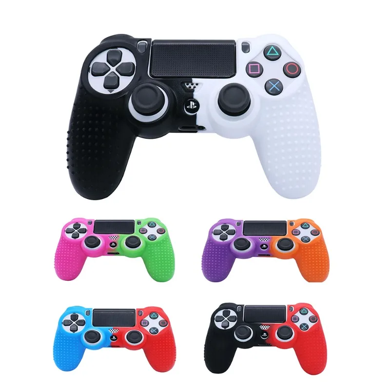 1ชิ้นสำหรับมือจับ PS4ฝาครอบลายพรางปลอกซิลิโคนสีตัดกันพร้อมป้องกันมีที่จับ PS4เคสยางนุ่มสองสี
