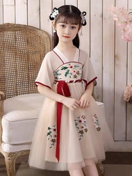 Girls' Summer Clothes Popular Online Traditional Chinese Style Short Sleeve Princess Dress Hanfu