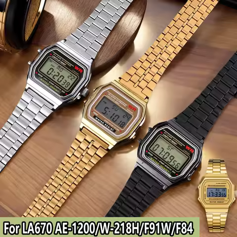 Retro Small Square Metal Watchband For CASIO A159w-n1 A158WA/168 LA670 AE-1200/W-218H/F84 Strap Stai