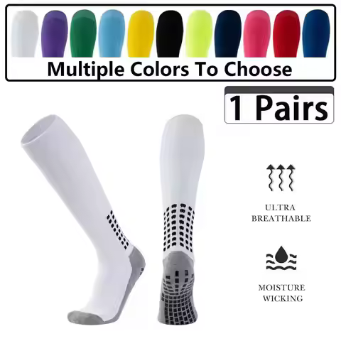 1 Pair Men's Soccer Socks Anti Slip Knee Socks Non Slip Grip Pads for Football Basketball Sports Gri