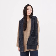 Milly麻花針織連帽口袋圍巾/深藍