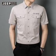 JEEP SPIRIT Crock เสื้อแขนสั้นของผู้ชายเสื้อผ้าผู้ชายเสื้อฝ้ายแท้คอตตอนคอปกแบบลำลองไม่รีดฤดูร้อน