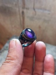 natural kecubung ungu kalimantan ring titanium hitam