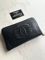 古董包 Chanel黑金魚子醬牛皮皮革長夾 錢包 皮夾 中古二手銀包