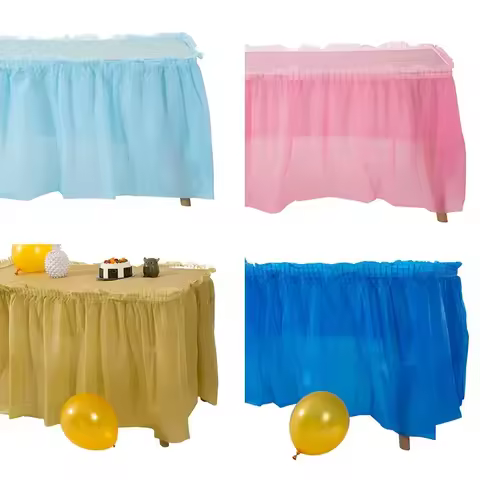 Disposable Table Skirt Plastic Party 6 colors 75x430cm Table Cover for Happy Birthday Party Wedding 