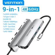 Vention ฮับ USB C ชนิด C ไปยัง USB 3.0 4K HDMI VGA PD RJ45ตัวแปลงเครือข่ายอุปกรณ์เพิ่มช่องยูเอสบีเต็มรูปแบบศูนย์กลางสำหรับ Macbook ฮับชนิด C