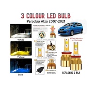 2 Pcs/Set PERODUA ALZA 2007-2021  3 Colour Car Headlight Foglight 3000/6000/10000K Bulb LED Sepasang Mentor Lampu Besar