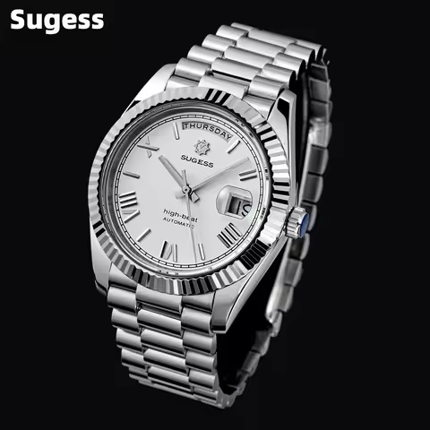 Sugess 40mm Men's Watches Automatic Date Mechanical Day Wristwatch Peacock SL3034 Movement Sapphire 