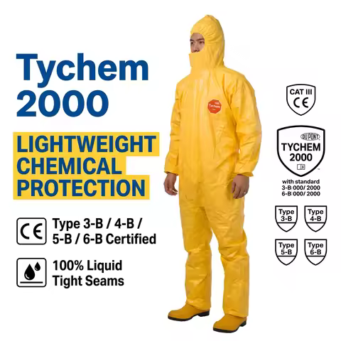 Dupont Tychem 2000 Chemical Protection Suit Waterproof Yellow Hazmat Suits Full Body Disposable Cove