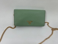 PRADA Saffiano 銀包 鏈條銀包 綠色 woc