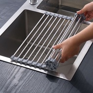 New Multipurpose Large Size Roll Up Foldable Dish Drying Rack / Stainless Steel Dish Drainer Silicon