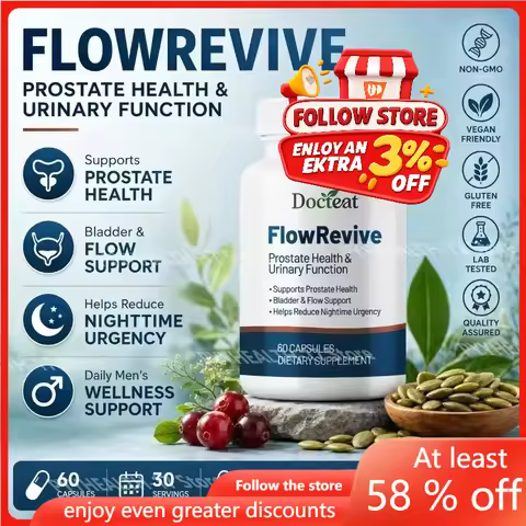 Docteat FlowRevive Prostate & Urinary Support Capsules with Saw Palmetto Pumpkin Seed and Pygeum Bar