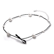 LS สร้อยคอผู้หญิง สร้อยคอแฟชั่น ลูกปัด สร้อยคอโบว์สีดำ n2429