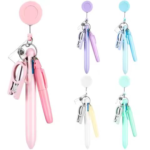 5 Pcs Nurse Pen Set Nurse Badge Accessories Mini Retractable Ball Pens Highlighter Badge Clip LED Ke