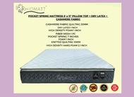 RhioMatt Pocket Spring Mattress 11inches / Pillow Top Dry Latex / Cashmere Fabric / High Density Firm