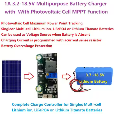 1A 3.2V 3.7V 3.8V 7.4V 11.1V 14.8V Lithium LiFePO4 Titanate Battery Charger Module MPPT Solar Contro