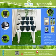 SET HYDROPONIC 9 POT / 9 NETPOT WITH STAND + COCOPEAT + PATI BAJA AB JF_0007 BLACK | JEFFARM HYDROPO