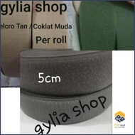 Playmall- Velcro / Perekat Kain Abu abu 5cm, Tan, dan Hijau TNI Per roll / Prepetan warna Jahit 5cm 