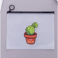 L10 - R177 Pouch Kosmetik Transparan Motif Kaktus Tas Kosmetik Karakter Unicorn ZipLock Plastik Pink