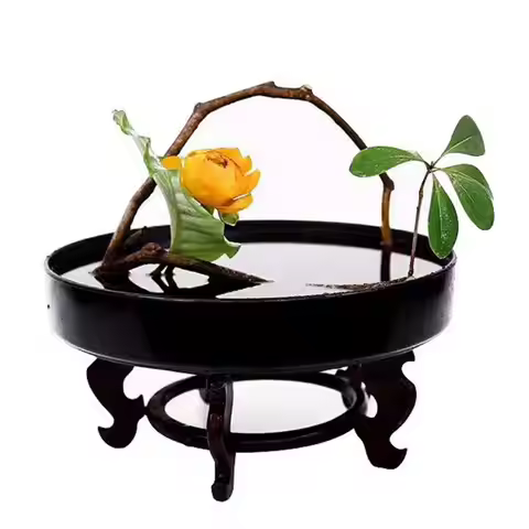 Bonsai Flower Container Round Plastic Japanese Ikebana Vase Traditional Design Pot Tray for Indoor A