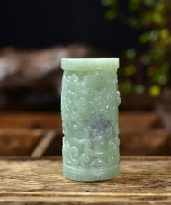 精品 天然和田玉黃口料龍柱  雕工精緻