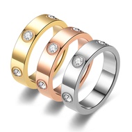Three Round Rhinestone Inlay Stainless Steel Ring Women Classic Wedding Jewelry Gift