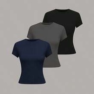 Women's Solid Color Round Neck Fitted Casual Daily Short Sleeve T-Shirt Yoga Tops Zipper Top Yk2k To