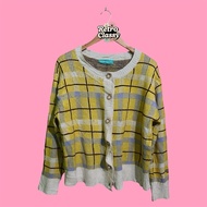 Yellow check knit cardigan