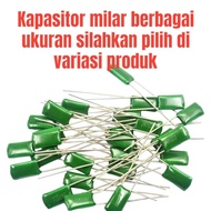 (10 Pcs) Kapasitor milar hijau Polyester millar berbagai ukuran 1N - 1UF / 100v - 250v