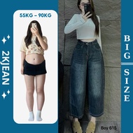 Women's plain wide-leg jeans Bigsize 55-90kg, unisex loose boy style, QC 2KJeans QC615