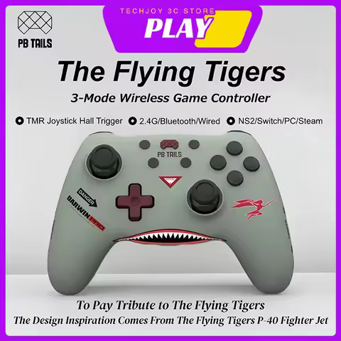 PB TAILS CRUSH The Flying Tigers Fighter P40 Wireless Game Controller TMR Joystick Bluetooth Switch/