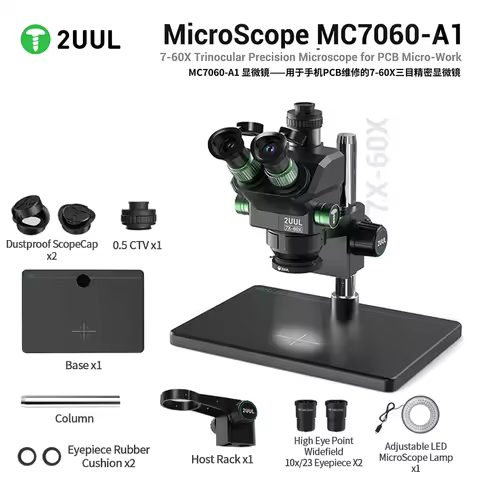 2UUL MC7060-A1 Trinocular Precision Microscope 7-60X for Mobile Phones Motherboard PCB Components Re