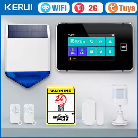 KERUI 4.3 Inch Touch Screen WiFi GSM Tuya Smart Home Security Alarm System Temperature Humidity Disp