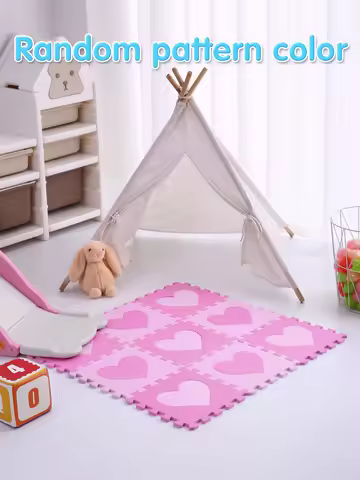 9Pcs/set Square Interlocking with Puzzle Pattern Floor Mat Foam Play Mat Multi-coloured for Kids Ind