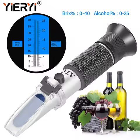 Yieryi 0~40% Brix 0~25% Alcohol Double Scale Wine Refractometer Handheld Sugar Concentration Meter A